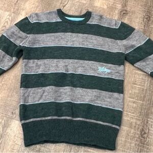 Billabong Men's medium Crewneck Sweater in Green and Gray stripe wool blend
